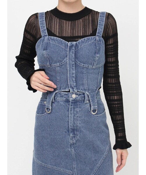 MURUA（ムルーア）の「ガーターデニムビスチェ【セットアップ着用可】（キャミソール・レディース・ブラック/ピンク/ブルー・F）」の5枚目の写真