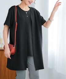 nissen | ＜大きいサイズ＞アンサンブル風ロング丈トップス（ネックレス付）(Tシャツ/カットソー)