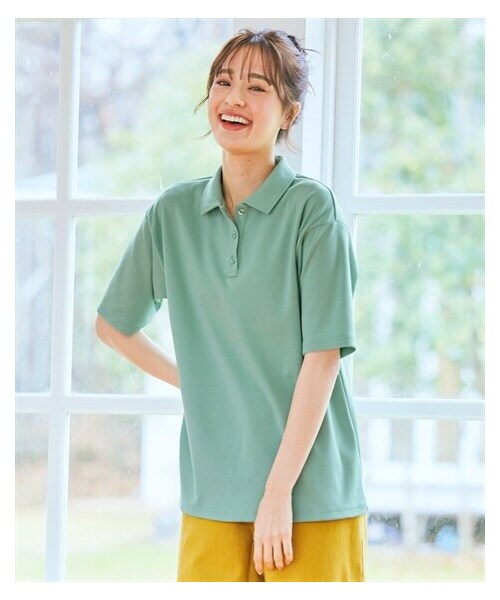 nissen（ニッセン）の「吸汗速乾・ＵＶカットカノコ５分袖ポロシャツ＜大きいサイズ有＞（ポロシャツ・レディース・黒/オフホワイト/ネイビー/杢グレー/マホガニーブラウン/カージナルレッド/フォレストグリーン/ピンク/ブルー/セージグリーン/ターコイズグリーン/ラベンダー/アッシュカーキ・L/LL/3L/4L/5L/6L/8L/10L/S/M）」の6枚目の写真