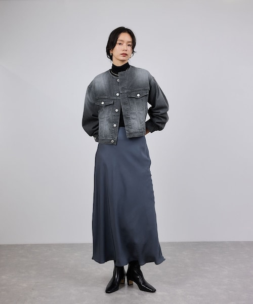 ROPE'(ロペ)の「岡山デニム別注ノーカラージャケット/イージーケア(ノーカラージャケット・レディース・グレー/ネイビー/ブルー・F)」の14枚目の写真