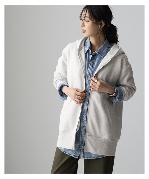 nissen（ニッセン）の「綿100％裏起毛スウェットロング丈ビッグパーカー（抗菌防臭・毛玉防止・静電気防止）＜大きいサイズ有＞（パーカー・レディース・黒/杢チャコールグレー/グレイッシュモカ/ベイクドピンク/杢オートミール・S~M相当/L~LL相当/3L~4L相当/5L~6L相当/8L相当/10L相当）」の4枚目の写真