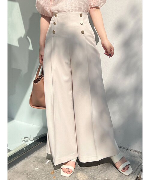 MERCURYDUO（マーキュリーデュオ）の「ドライタッチツイルボタン付ワイドパンツ（その他パンツ・レディース・アイボリー/ネイビー・S/M）」の2枚目の写真