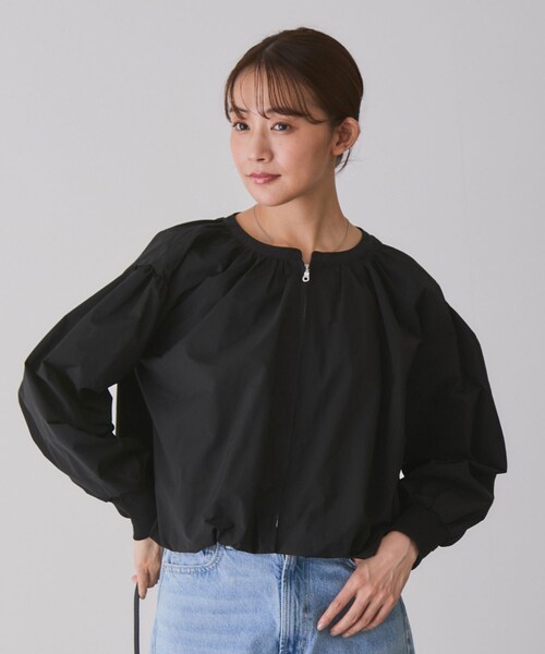 Jayro（ジャイロ）の「ノーカラーギャザーブルゾン（ブルゾン・レディース・ブラック/ベージュ系/カーキ・M）」の2枚目の写真