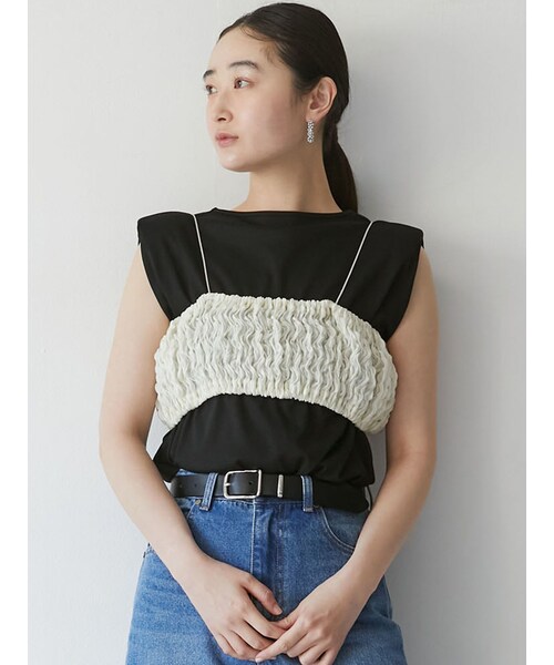 LAGUNAMOON（ラグナムーン）の「シャーリングブラトップ（その他トップス・レディース・アイボリー/ブラック/ホワイト・F）」の6枚目の写真