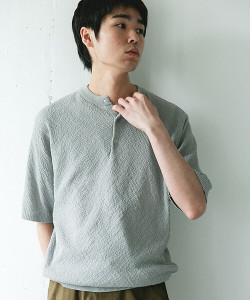 URBAN RESEARCH DOORS(アーバンリサーチドアーズ)の「『吸水速乾/防シワ/イージーケア/UVカット』DRYMIX カノコ ショートスリーブヘンリーネックニット(ニット/セーター・メンズ・BLACK/GRAY・M/L)」の19枚目の写真