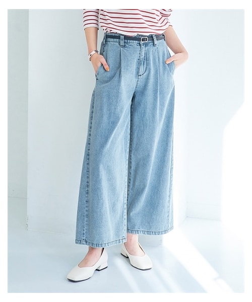 nissen（ニッセン）の「大きいサイズ 【すっきり魅せ設計】綿１００％アンクル丈デニムワイドパンツ（ゆったりヒップ）（選べる２レングス）（デニムパンツ・レディース・ブリーチ/インディゴブルー/オーバーダイブラウン・L/LL/3L/4L/5L/6L/8L/10L）」の7枚目の写真