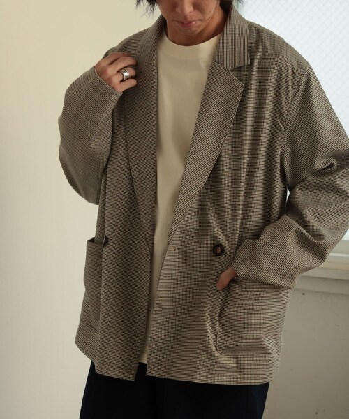 SENSE OF PLACE by URBAN RESEARCH（センスオブプレイスバイアーバンリサーチ）の「チェックダブルルーズジャケット（テーラードジャケット・メンズ・BEG×KHK・M/L）」の10枚目の写真
