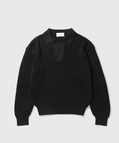 ADAM ET ROPE'（アダムエロペ）の「【MARKAWARE/マーカウェア】SKIPPER RIB JUMPER（ポロシャツ・メンズ・ブラック・1/2）」の2枚目の写真
