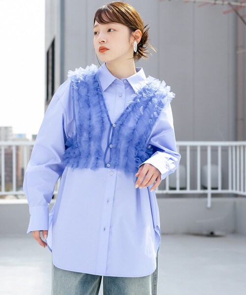 KBF（ケイビーエフ）の「シアーフリルSETシャツ（シャツ/ブラウス・レディース・BLUE×BLUE/PINK×GRAY/CCL×CCL・one）」の14枚目の写真