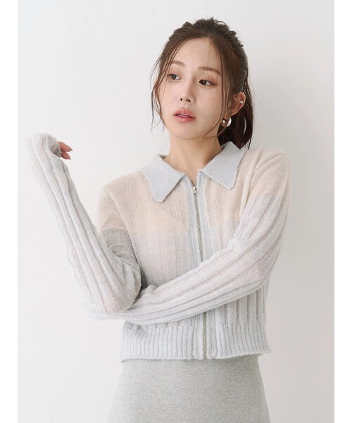 CALNAMUR（カルナムール）の「フロントジップバイカラーニット（ニット/セーター・レディース・ピンク/イエロー/アイスブルー・F）」の6枚目の写真