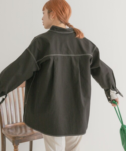 ITEMS URBANRESEARCH（アイテムズ アーバンリサーチ）の「ステッチオーバージャケット（カバーオール・レディース・BEG/BLK・FREE）」の9枚目の写真