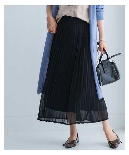 nissen（ニッセン）の「シフォンプリーツロングスカート＜大きいサイズ有＞（スカート・レディース・黒/モカ/サックスグレー/黒系ドット/ロイヤルブルー/チェック/イエロー・S/M/L/LL/3L/4L/5L/6L/8L/10L）」の15枚目の写真