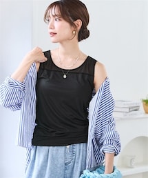 nissen | ＜大きいサイズ＞シアーコンビトップス（ブラカップ付）(Tシャツ/カットソー)