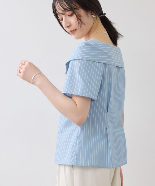 VIS（ビス）の「【夏トク価格】オフショルライクハーフスリーブブラウス/イージーケア（シャツ/ブラウス・レディース・ホワイト系/ダークブラウン系/ブルー系・F）」の13枚目の写真