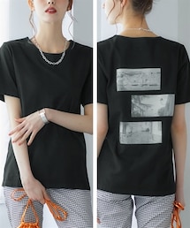 nissen | 大きいサイズ 綿混プリントTシャツ（吸汗速乾）（薄手素材）(Tシャツ/カットソー)