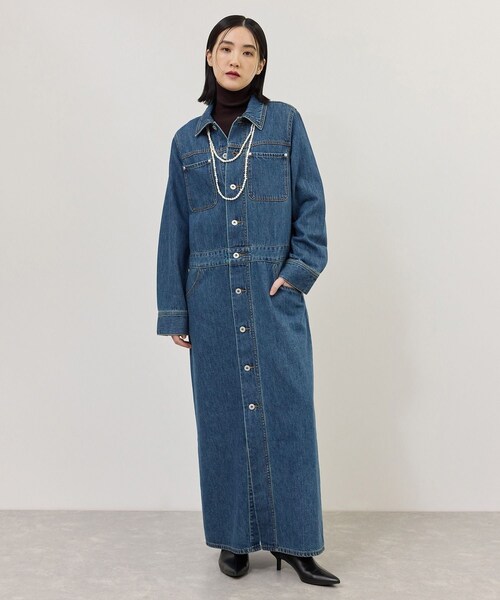 ADAM ET ROPE'(アダムエロペ)の「【WEB限定】デニムシャツロングワンピース(シャツワンピース・レディース・ブラック/ブルー・36/38)」の5枚目の写真