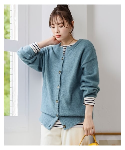 nissen（ニッセン）の「ふんわり柔らかシャギービッグシルエットキーネックカーディガン（ニット/セーター・レディース・チャコールグレー/ピンク/ベージュ/ブルーグレー・L~LL相当/3L~4L相当/5L~6L相当/8L相当/10L相当）」の12枚目の写真