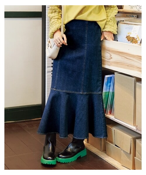 nissen（ニッセン）の「大きいサイズマーメイドデザインストレッチデニムスカート（ゆったりヒップ）（デニムスカート・レディース・ウオッシュドブルー(ケミカル)/インディゴブルー・L/LL/3L/4L/5L/6L/8L/10L）」の12枚目の写真
