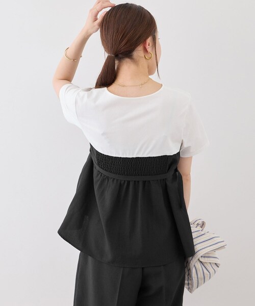 ROPE' PICNIC(ロペピクニック)の「【cahoさんコラボ】低身長・小柄さんサイズ エアリーリネンライク ドッキングカットトップス(Tシャツ/カットソー・レディース・ブラック/ダークブラウン/キャメル/ベージュ/ネイビー・F)」の18枚目の写真