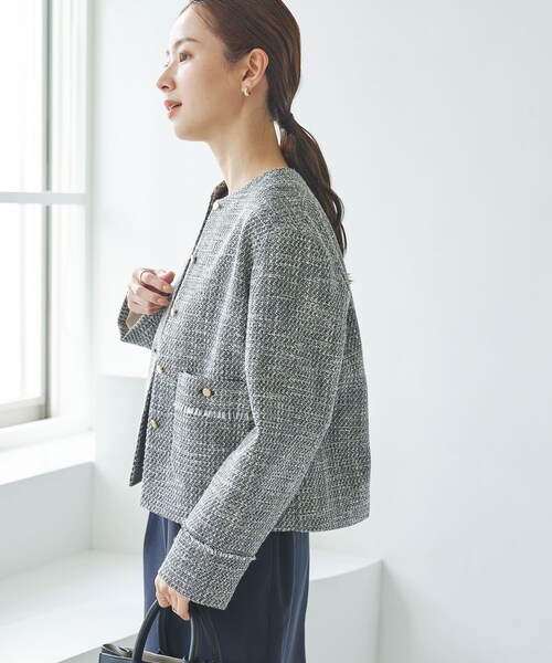 URBAN RESEARCH（アーバンリサーチ）の「ノーカラーツイードジャケット（ノーカラージャケット・レディース・OFF WHITE/BLACK MIX・Free）」の16枚目の写真