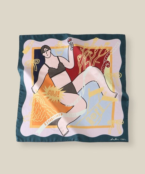 ROPE'(ロペ)の「【4 ARTIST for ROPE'】コラボ シルクスカーフ/Lサイズ(バンダナ/スカーフ・レディース・ダークグリーン/サックス/レッド/ピンク・F)」の1枚目の写真