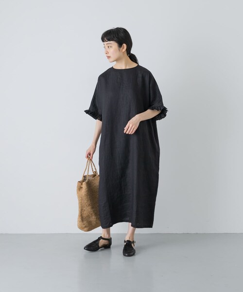 かぐれ（カグレ）の「『2サイズ展開』リネンフリルスリーブワンピース（ワンピース・レディース・BLACK・0/1）」の16枚目の写真