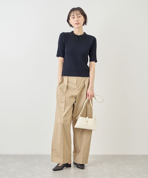 ROPE' PICNIC(ロペピクニック)の「レースカラーハーフスリーブリブニット(ニット/セーター・レディース・ライトグレー/オフホワイト/ネイビー・M/S)」の21枚目の写真