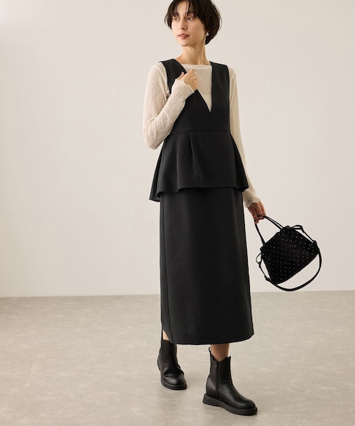 ROPE' PICNIC（ロペピクニック）の「【新色追加】レイヤード風ペプラムジャンパースカート（ジャンパースカート・レディース・ブラック/チャコール/ダークブラウン/グレー・L/M/S）」の2枚目の写真