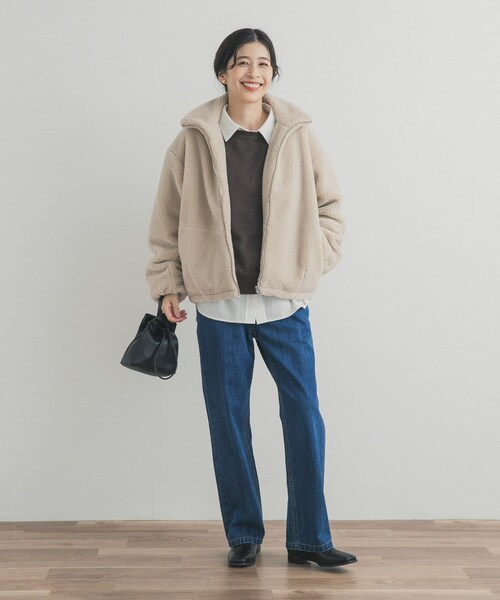 URBAN RESEARCH DOORS(アーバンリサーチドアーズ)の「ZIPボアブルゾン(テーラードジャケット・レディース・OFF/CHARCOAL・Free)」の5枚目の写真