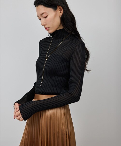 ROPE'（ロペ）の「ラメタートルリブプルオーバー/イージーケア（ニット/セーター・レディース・ブラック/ブラウン/ベージュ系・F）」の2枚目の写真