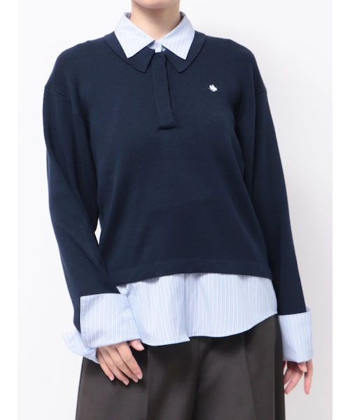 LAGUNAMOON（ラグナムーン）の「【POLO BCSコラボ】シャツレイヤードポロニットプルオーバー（ニット/セーター・レディース・ライトグレー/ピンク/ネイビー/ブラウン/ミントグリーン・F）」の6枚目の写真