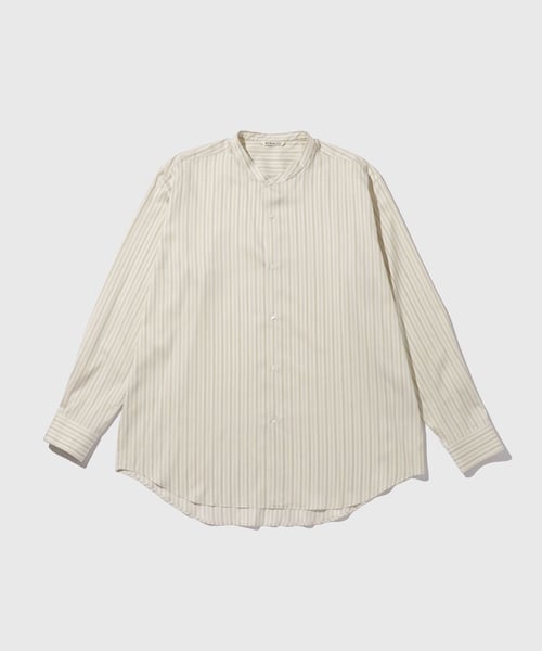 ADAM ET ROPE'（アダムエロペ）の「【AURALEE/オーラリー】COTTON SILK STRIPE STAND COLLAR SHIRT（シャツ/ブラウス・メンズ・キナリ/ブルー系・3/4/5）」の2枚目の写真