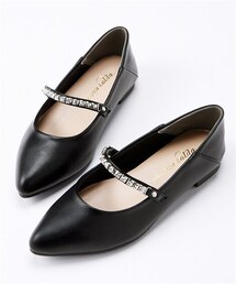 nissen | 【ゆったり幅広】ビジューストラップフラットシューズ（低反発中敷）（ワイズ４Ｅ）(バレエシューズ)