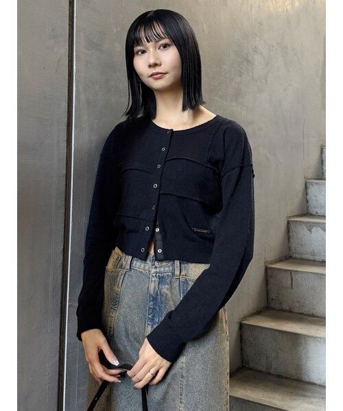 MURUA（ムルーア）の「スウィッチングカーデ（カーディガン/ボレロ・レディース・グレー/ブラック/アイスブルー・F）」の3枚目の写真
