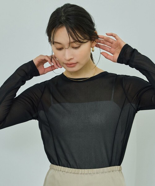 ROPE'（ロペ）の「【WEB・一部店舗限定】ストレッチシアー＆レースカットソー/洗える（Tシャツ/カットソー・レディース・ブラック/ブラック系/ホワイト/ホワイト系・F）」の7枚目の写真