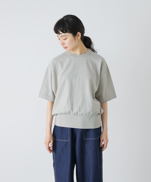 かぐれ（カグレ）の「ハイゲージコットン半袖クルーネックニット（ニット/セーター・レディース・BLACK/MINT GRAY/NAVY・Free）」の22枚目の写真