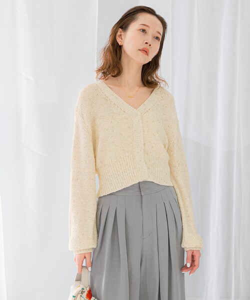 URBAN RESEARCH ROSSO（アーバンリサーチロッソ）の「ラメミックスショートカーディガン（カーディガン/ボレロ・レディース・IVORY/YELLOW・FREE）」の12枚目の写真