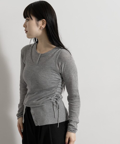 THE GOODLAND MARKET（ザグッドランドマーケット）の「cwtch　LAYERED KNIT TOPS（カーディガン/ボレロ・レディース・NAVY/RED/SAGE/B.GRAY/KHAKI・Free）」の7枚目の写真