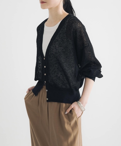 URBAN RESEARCH（アーバンリサーチ）の「ブークレメッシュニットカーディガン（カーディガン/ボレロ・レディース・M.BLACK/OFF/BLACK・FREE）」の3枚目の写真