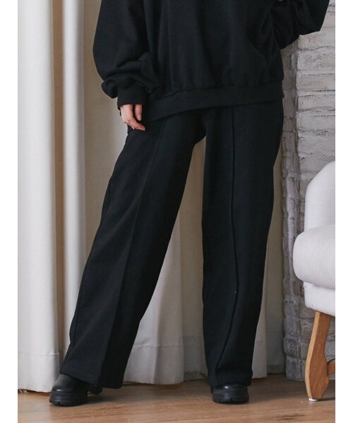 EATME（イートミー）の「スウェットワイドパンツ（セットアップ可能）（スウェットパンツ・レディース・ブラック/ピンク/ネイビー/ブラウン/アイボリー・F）」の6枚目の写真