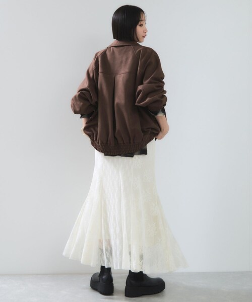 VIS（ビス）の「合皮＆スエードライクジップアップブルゾン（ブルゾン・レディース・ダークブラウン/ダークブラウン系/ピンク系・F）」の6枚目の写真