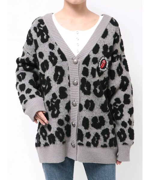 EVRIS（エヴリス）の「【ザ・ローリング・ストーンズ】Vネックカーディガン（カーディガン/ボレロ・レディース・グレー/ブラウン・F）」の2枚目の写真