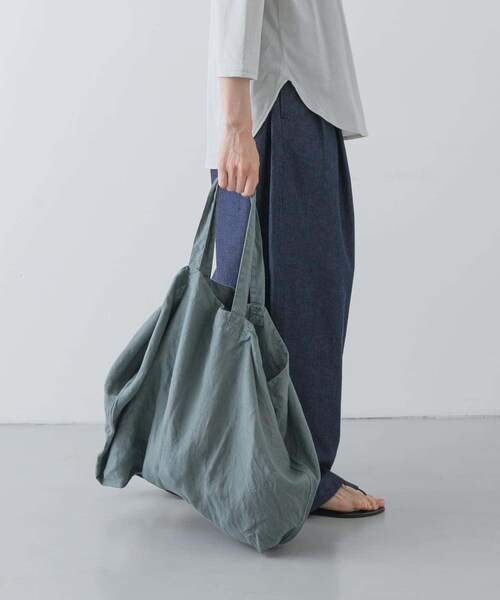 かぐれ（カグレ）の「リネンビッグトートバッグ（トートバッグ・レディース・SMOKE PINK/BEIGE/BLUE GREEN/CHARCOAL/YELLOW KHK・FREE）」の14枚目の写真
