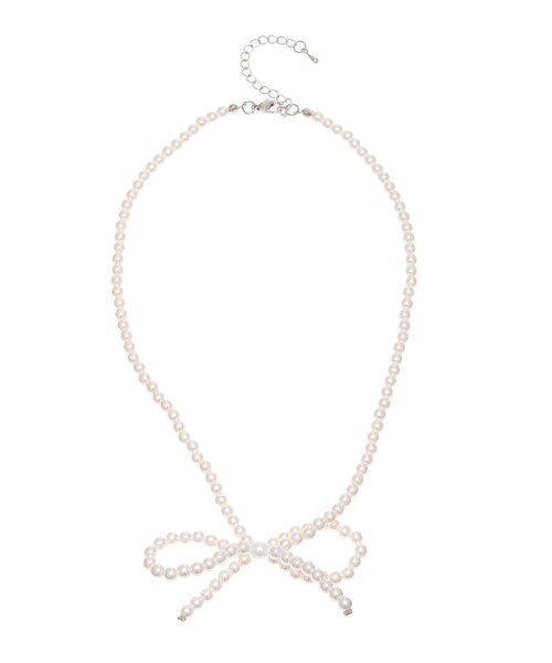 EVRIS（エヴリス）の「PEARL RIBBON CHOKER（ネックレス・レディース・ホワイト/ブラック・F）」の4枚目の写真