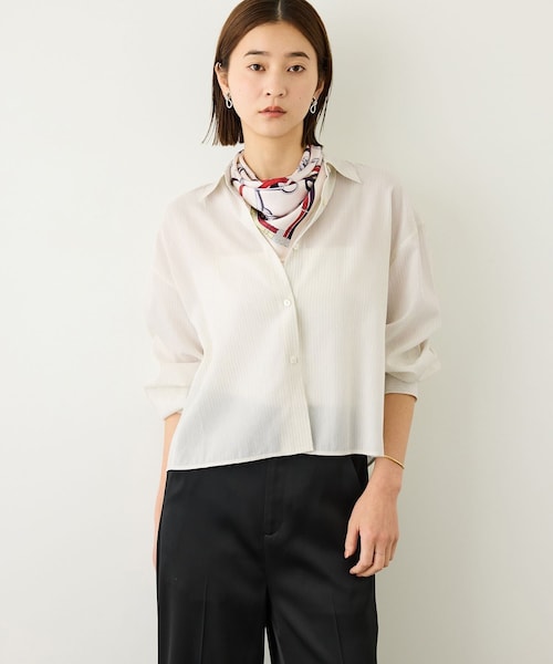 ROPE'(ロペ)の「キュプラコットン クロップドシャツブラウス/イージーケア(シャツ/ブラウス・レディース・ホワイト系/ブルー系・F)」の1枚目の写真