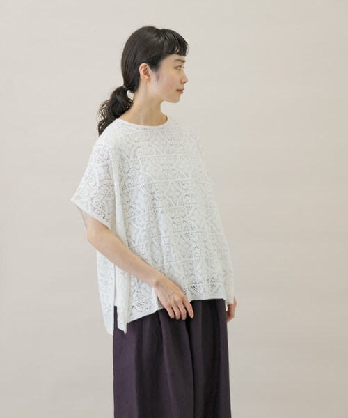 かぐれ(カグレ)の「コットンレースポンチョプルオーバー(Tシャツ/カットソー・レディース・OFF/BLACK・FREE)」の3枚目の写真