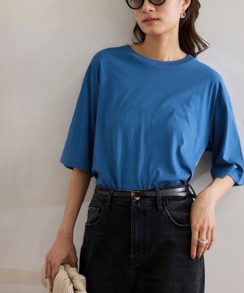 ROPE'（ロペ）の「【洗える】グレイス天竺 5分袖Tシャツ（Tシャツ/カットソー・レディース・ブラック/ホワイト/ブルー・F）」の5枚目の写真