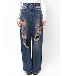 EMODA | バルキーワイドハイウエストクラッシュジーンズ(デニムパンツ)