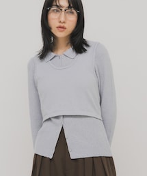 KBF | 『一部WEB限定カラー』ミニブークレレイヤードニットシャツ(ニット/セーター)