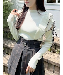 MERCURYDUO | 異素材プリーツラッフルリブニット(ニット/セーター)